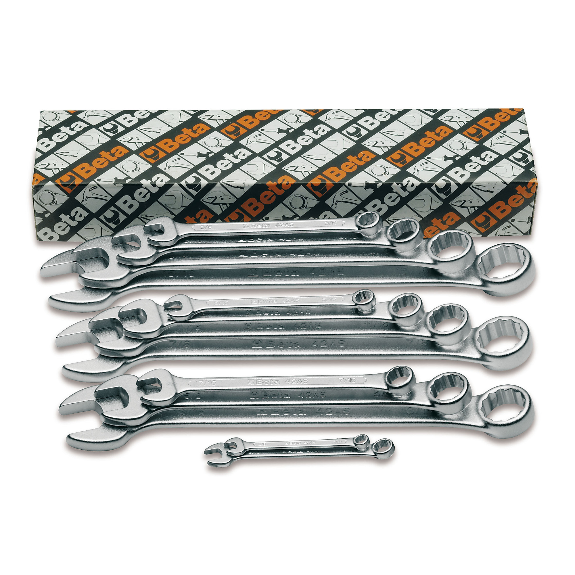 Beta 42AS Set of 13 15° Offset Combination Wrenches, SAE 1/4" - 1"